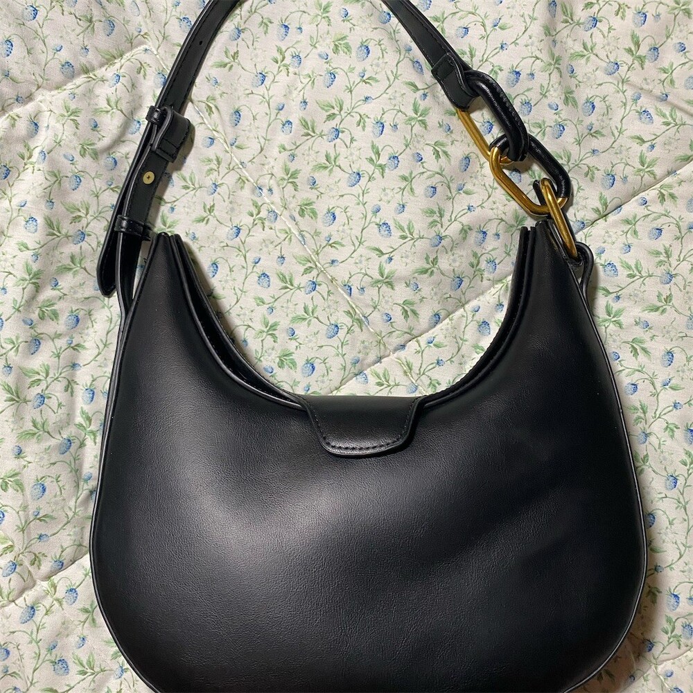 Madison West Hobo Shoulder Bag Womens Medium Black Crescent Gold Hardware